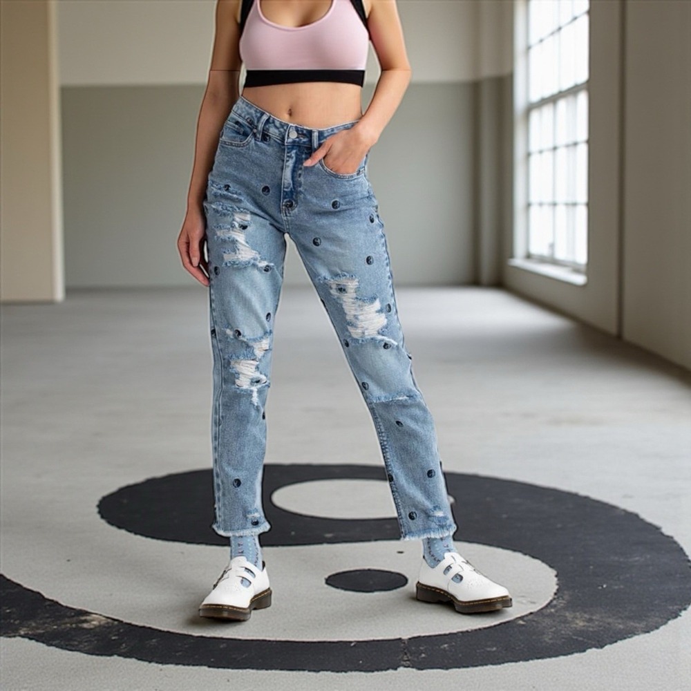 Tinseltown Juniors Sz 9 The Mom Jeans Blue Hi-Rise Yin & Yang